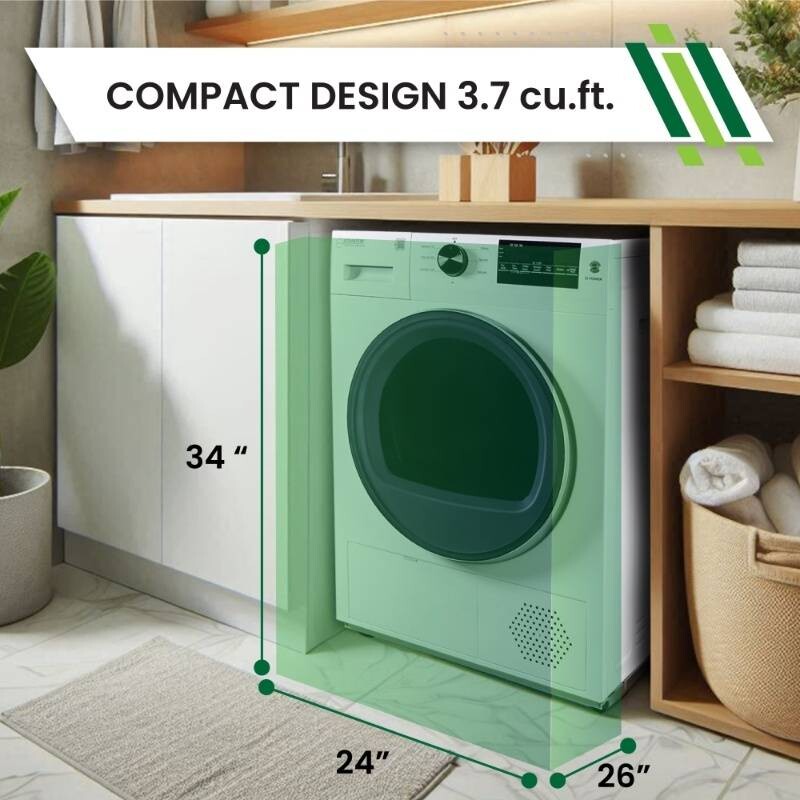 24 in HEAT PUMP DRYER 3.7 cf/20 lbs, Eco Sensor Ventless Sanitize 110V ED890HP