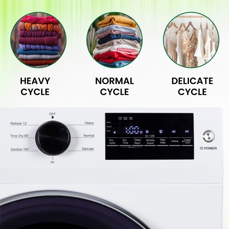 24 in HEAT PUMP DRYER 3.7 cf/20 lbs, Eco Sensor Ventless Sanitize 110V ED890HP