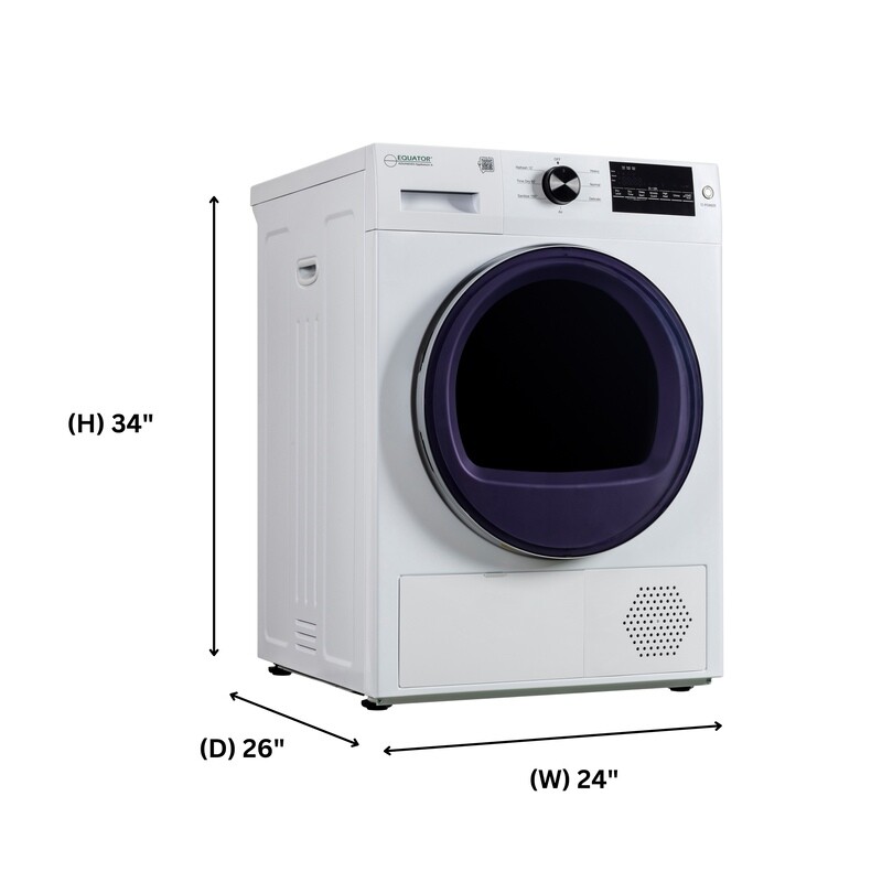 24 in HEAT PUMP DRYER 3.7 cf/20 lbs, Eco Sensor Ventless Sanitize 110V ED890HP