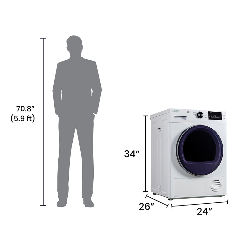24 in HEAT PUMP DRYER 3.7 cf/20 lbs, Eco Sensor Ventless Sanitize 110V ED890HP