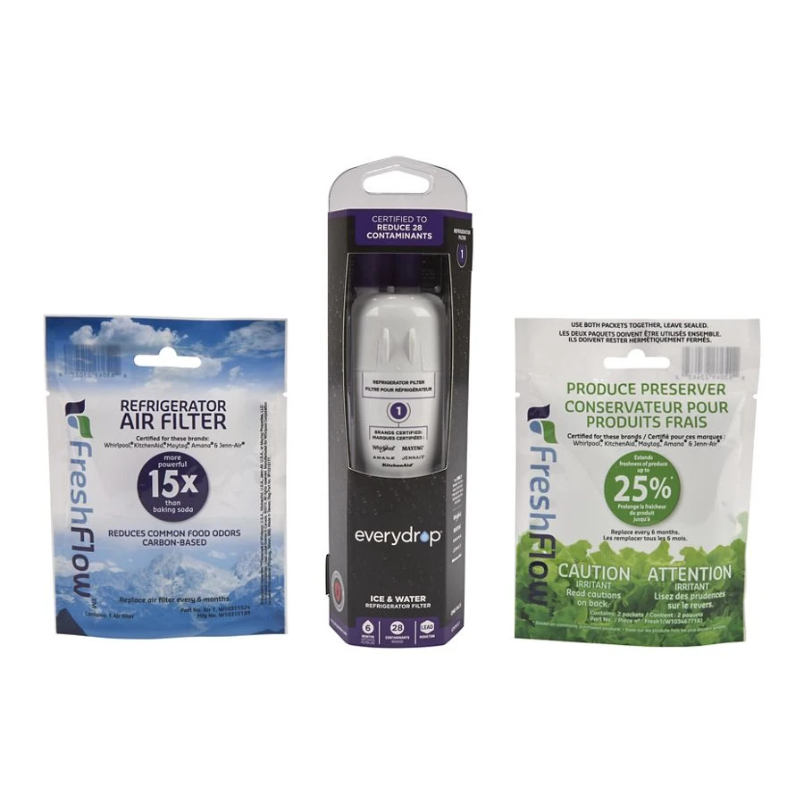 Everydrop® Refrigerator Water Filter 1 - EDR1RXD1 (Pack Of 1) + Refrigerator FreshFlow™ Air Filter + FreshFlow Produce Preserver Refill EDR1RXVR6