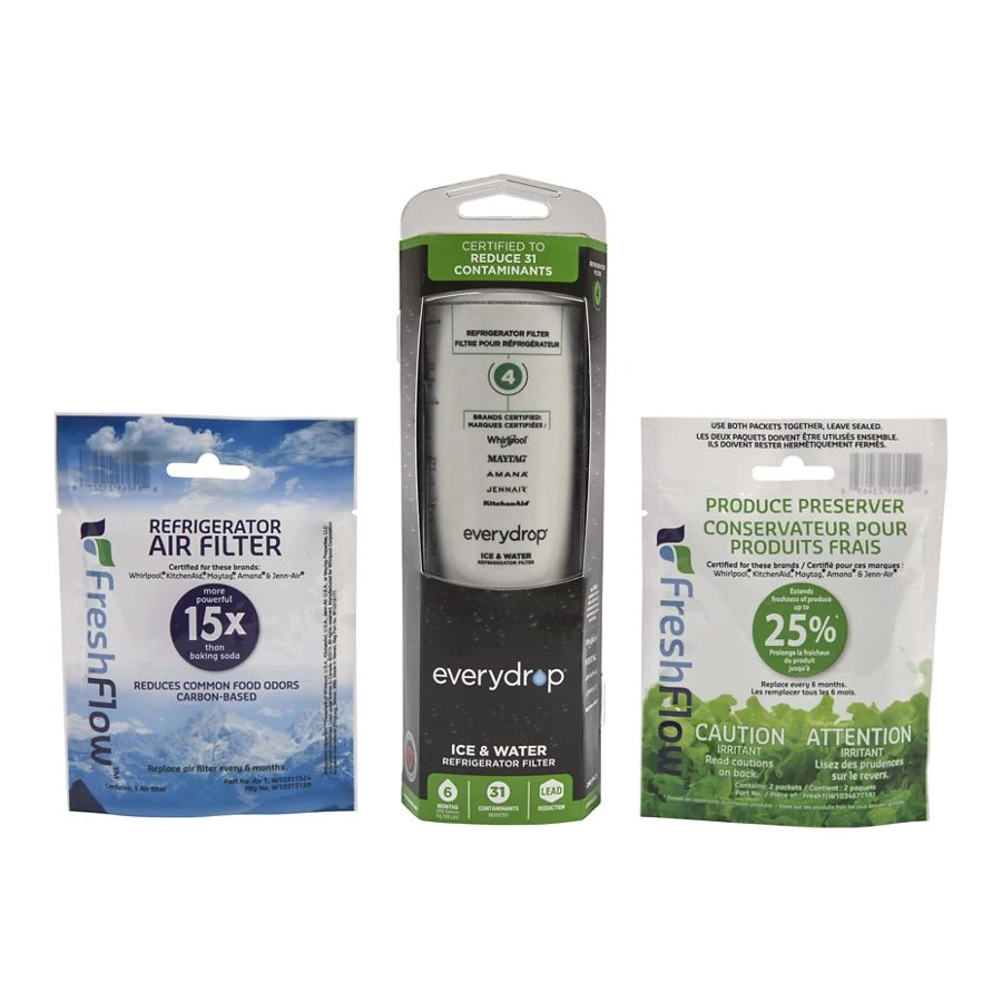 Everydrop® Refrigerator Water Filter 4 - EDR4RXD1 (Pack Of 1) + Refrigerator FreshFlow™ Air Filter + FreshFlow Produce Preserver Refill EDR4RXVR6