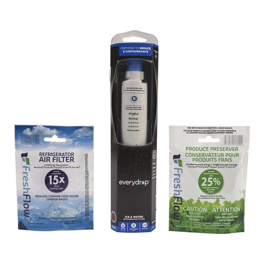 Everydrop® Refrigerator Water Filter 6 - EDR6D1 (Pack Of 1) + Refrigerator FreshFlow™ Air Filter + FreshFlow Produce Preserver Refill EDR6VR6