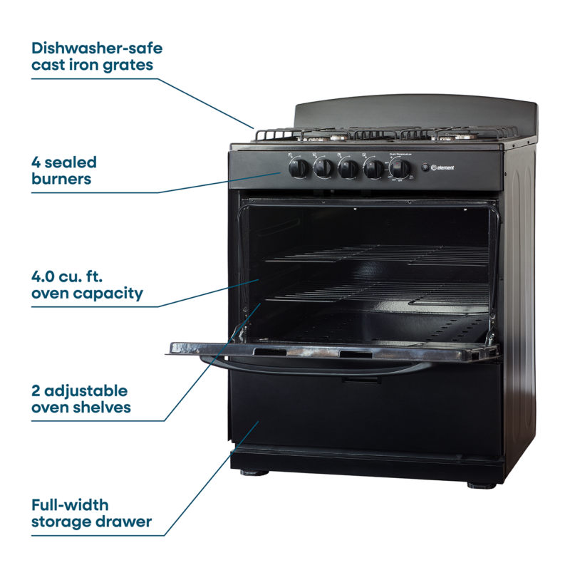 Element 4.0 Cu. Ft. 30” 4-Burner Gas Range - Black (EEGR3A4MCCB) view 8