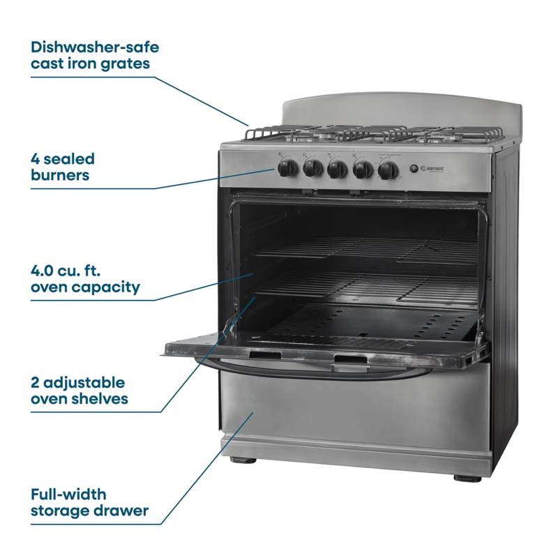 Element 4.0 Cu. Ft. 30” 4-Burner Gas Range - Stainless Steel (EEGR3A4MCCS) view 8