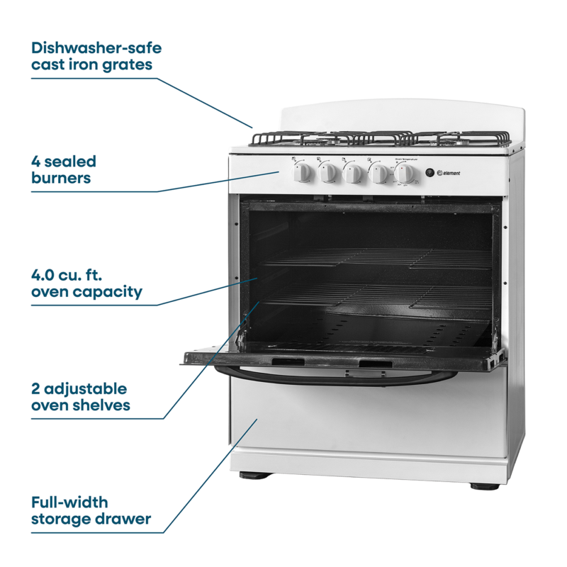 Element 4.0 Cu. Ft. 30” 4-Burner Gas Range - White (EEGR3A4MCCW) view 8