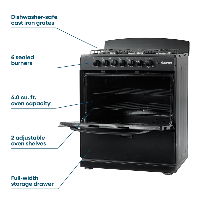Element 4.0 Cu. Ft. 30” 6-Burner Gas Range - Black (EEGR3A6MCCB) view 8