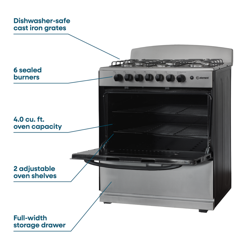 Element 4.0 Cu. Ft. 30” 6-Burner Gas Range - Stainless Steel (EEGR3A6MCCS) view 8