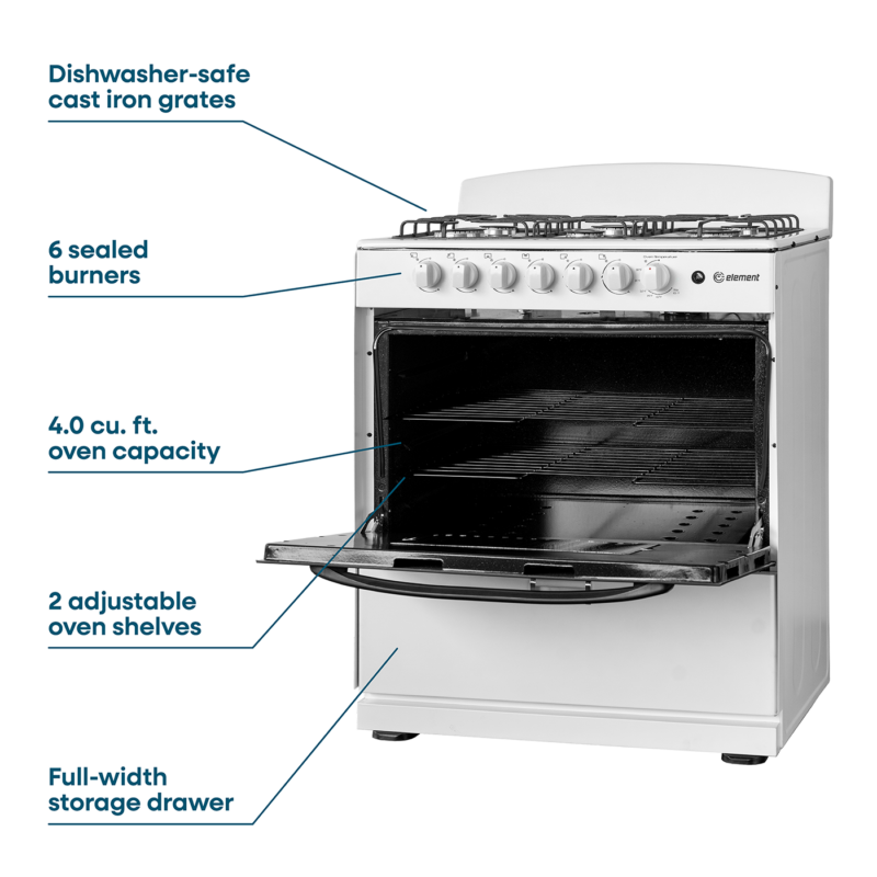 Element 4.0 Cu. Ft. 30” 6-Burner Gas Range - White (EEGR3A6MCCW) view 8