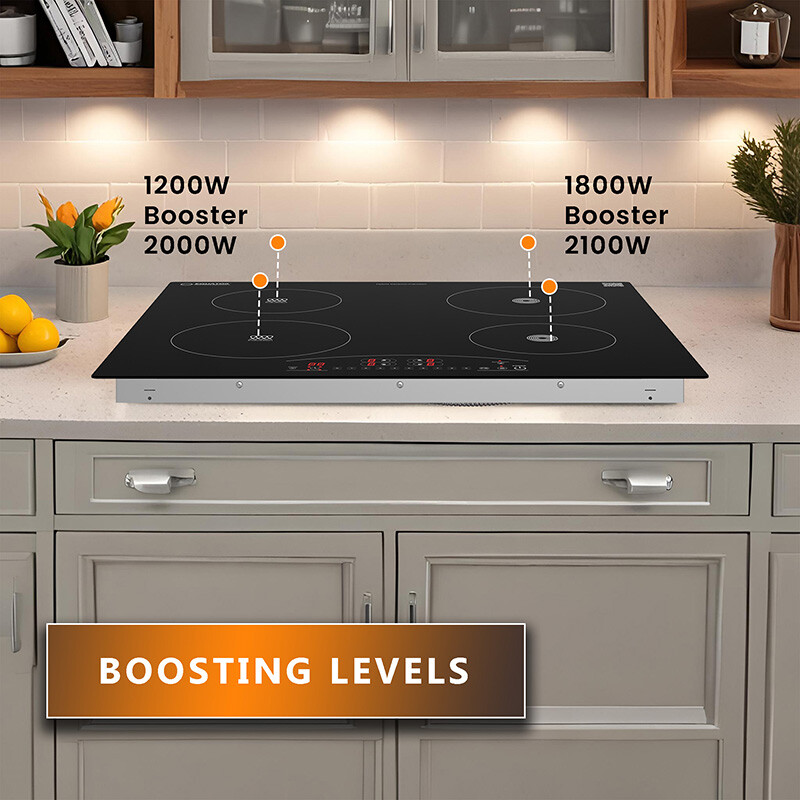 24 inch Electric Hybrid CERAMIC-INDUCTION 4 Burner Cooktop 9 Power 220V EHC23422, product image 3 of 16