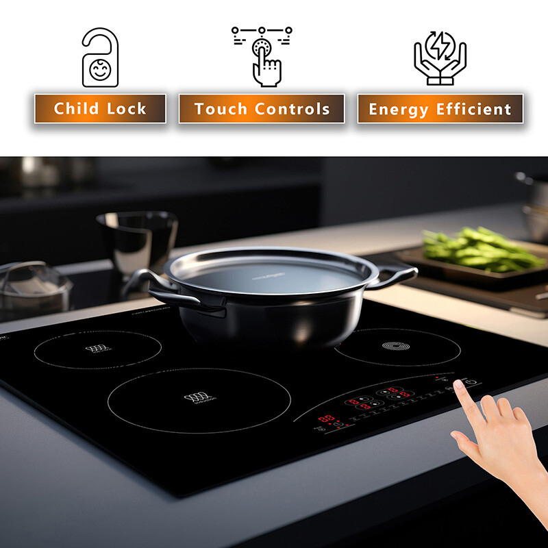 24 inch Electric Hybrid CERAMIC-INDUCTION 4 Burner Cooktop 9 Power 220V EHC23422, product image 5 of 16