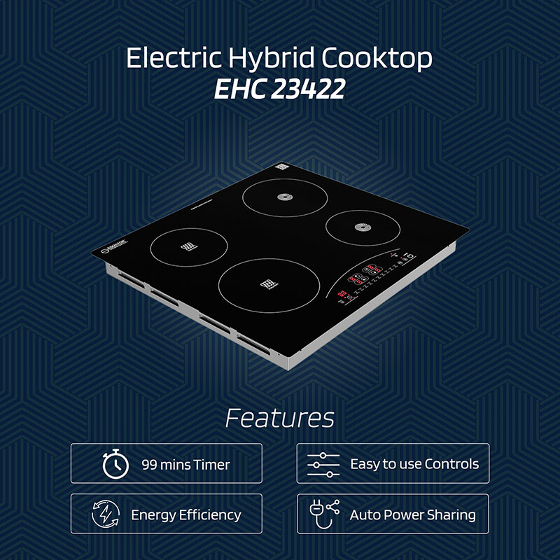 24 inch Electric Hybrid CERAMIC-INDUCTION 4 Burner Cooktop 9 Power 220V EHC23422, product image 7 of 16