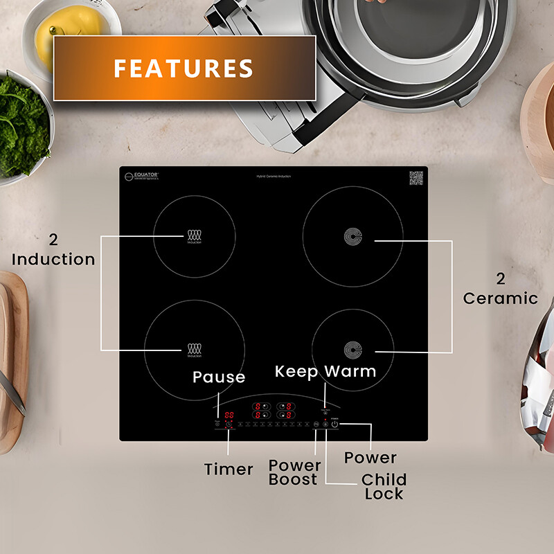 24 inch Electric Hybrid CERAMIC-INDUCTION 4 Burner Cooktop 9 Power 220V EHC23422, product image 16 of 16
