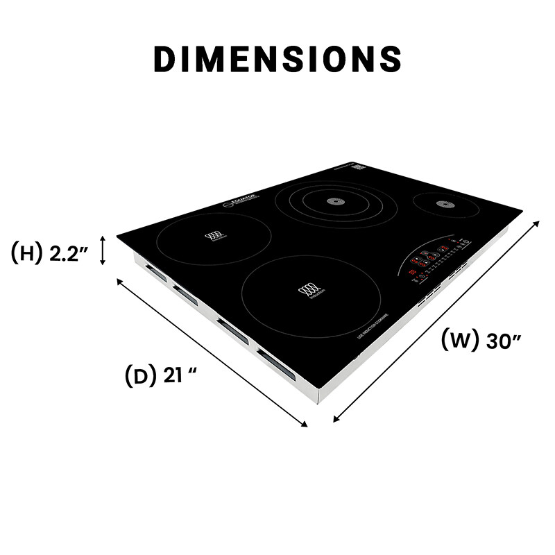30 inch Electric Hybrid CERAMIC-INDUCTION 4 Burner Cooktop 9 Power 220V EHC30422, product image 13 of 18
