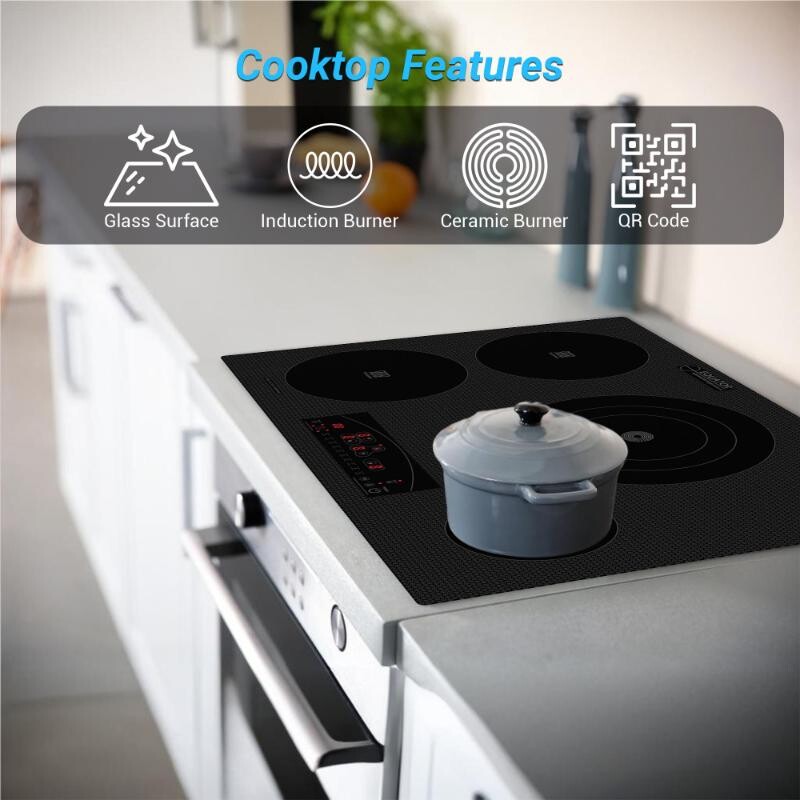 30 inch Electric Hybrid CERAMIC-INDUCTION 4 Burner Cooktop Design 220V EHC30422ED, product image 8 of 21