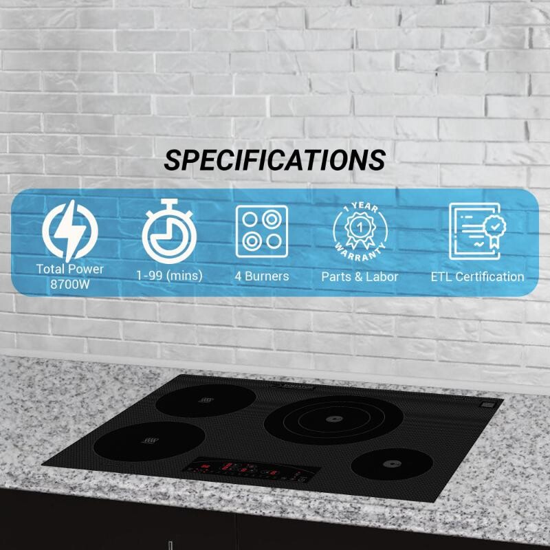 30 inch Electric Hybrid CERAMIC-INDUCTION 4 Burner Cooktop Design 220V EHC30422ED, product image 9 of 21