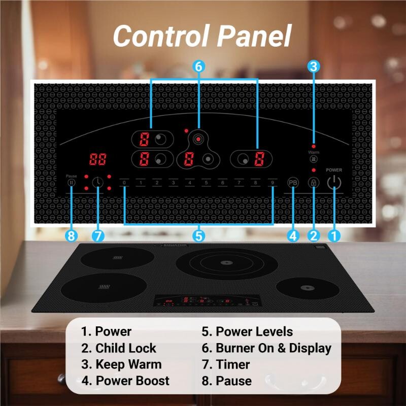 30 inch Electric Hybrid CERAMIC-INDUCTION 4 Burner Cooktop Design 220V EHC30422ED, product image 10 of 21