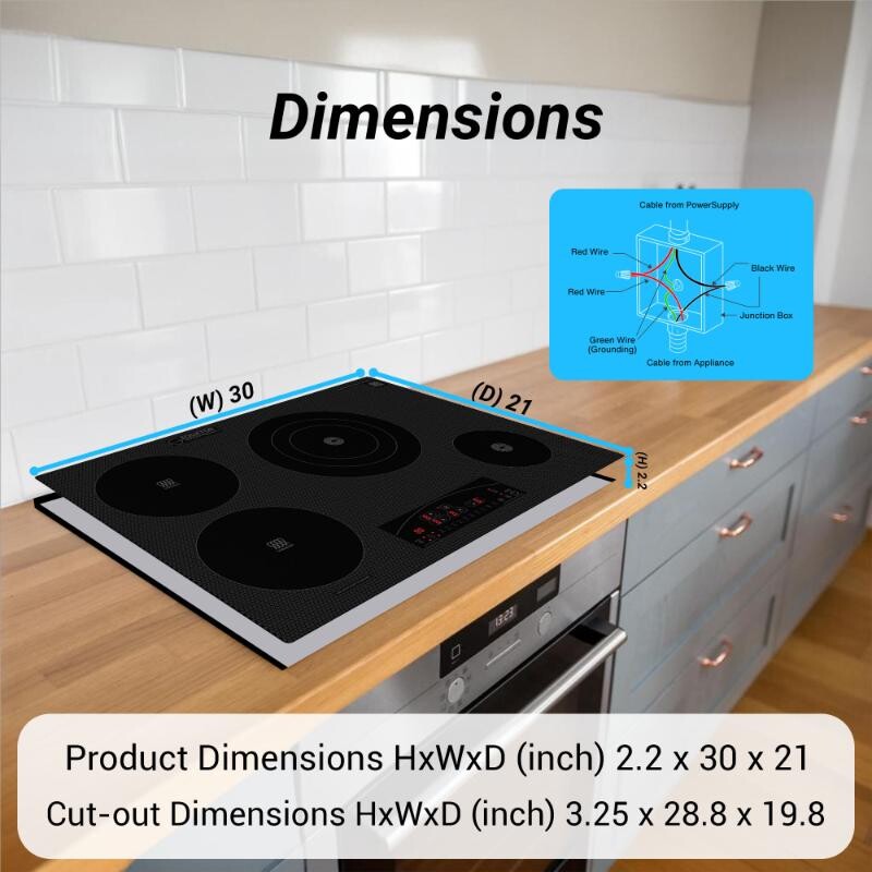30 inch Electric Hybrid CERAMIC-INDUCTION 4 Burner Cooktop Design 220V EHC30422ED, product image 21 of 21