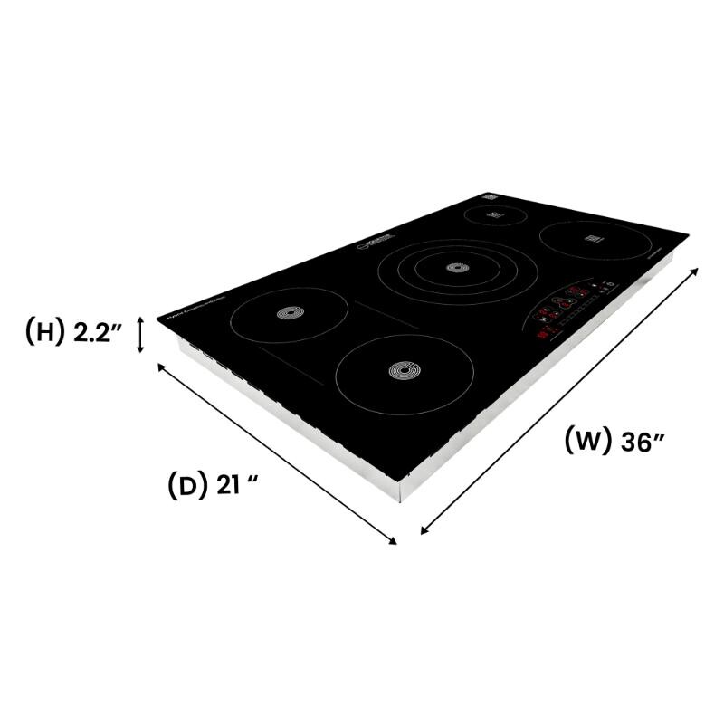 36 inch Electric Hybrid CERAMIC-INDUCTION 5 Burner Cooktop 220V EHC36532, product image 3 of 14