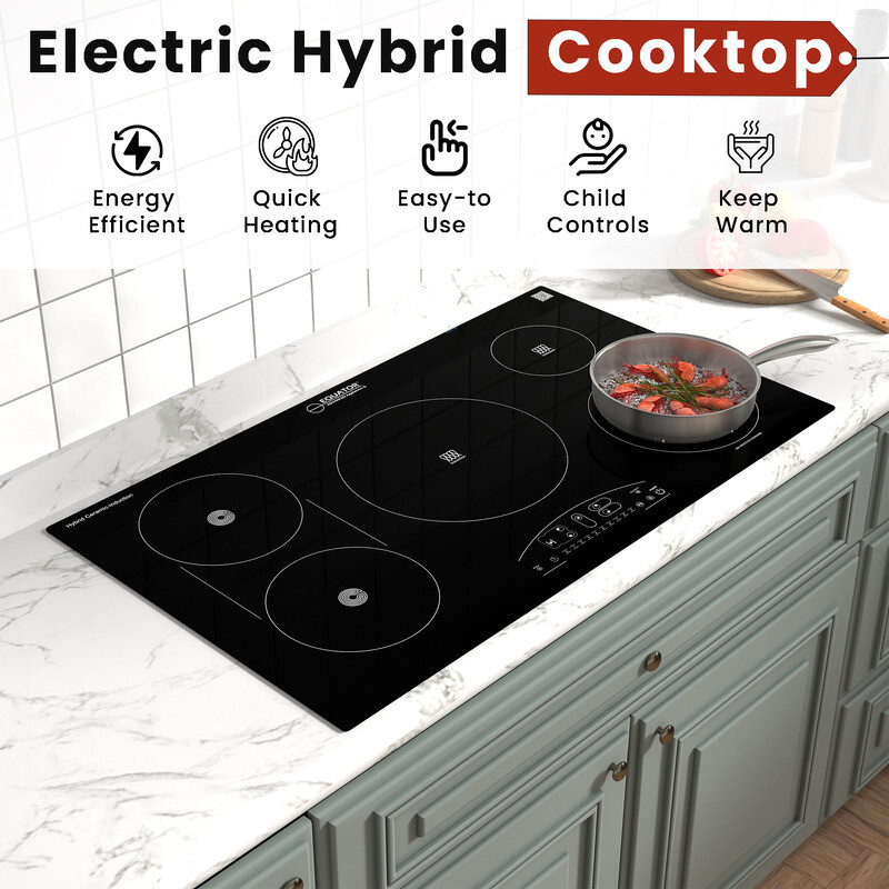 36 inch Electric Hybrid CERAMIC-INDUCTION 5 Burner Cooktop 220V EHC36532, product image 7 of 14