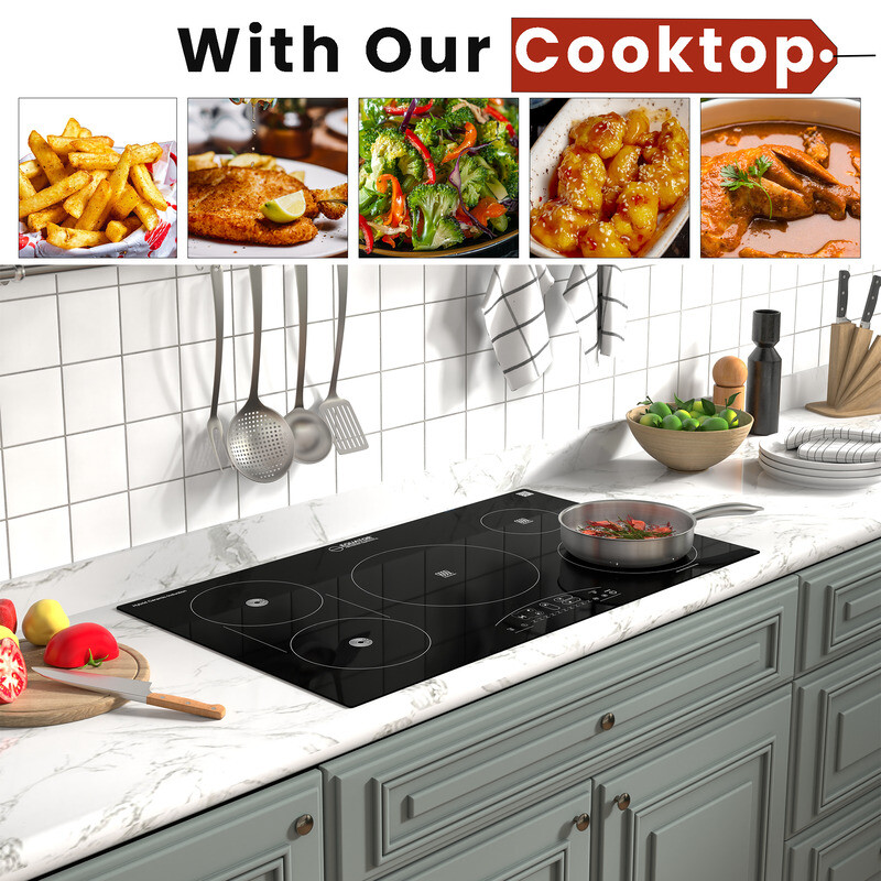 36 inch Electric Hybrid CERAMIC-INDUCTION 5 Burner Cooktop 220V EHC36532, product image 8 of 14