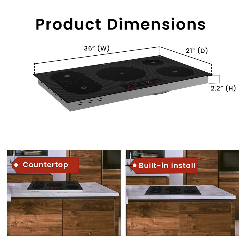 Design 36 inch Electric Hybrid CERAMIC-INDUCTION 5 Burner Cooktop 220V EHC36532ED, product image 9 of 14