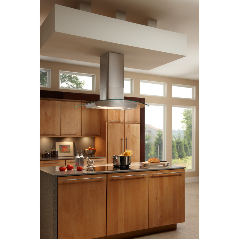 DISCONTINUED Elite 35-3/8-Inch x 25-5/8-Inch Convertible Curved Glass Canopy Island Range Hood, 520 Max Blower CFM EI5936SS