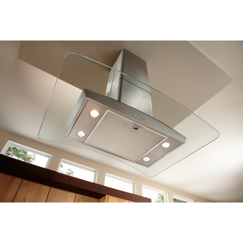 DISCONTINUED Elite 35-3/8-Inch x 25-5/8-Inch Convertible Curved Glass Canopy Island Range Hood, 520 Max Blower CFM EI5936SS