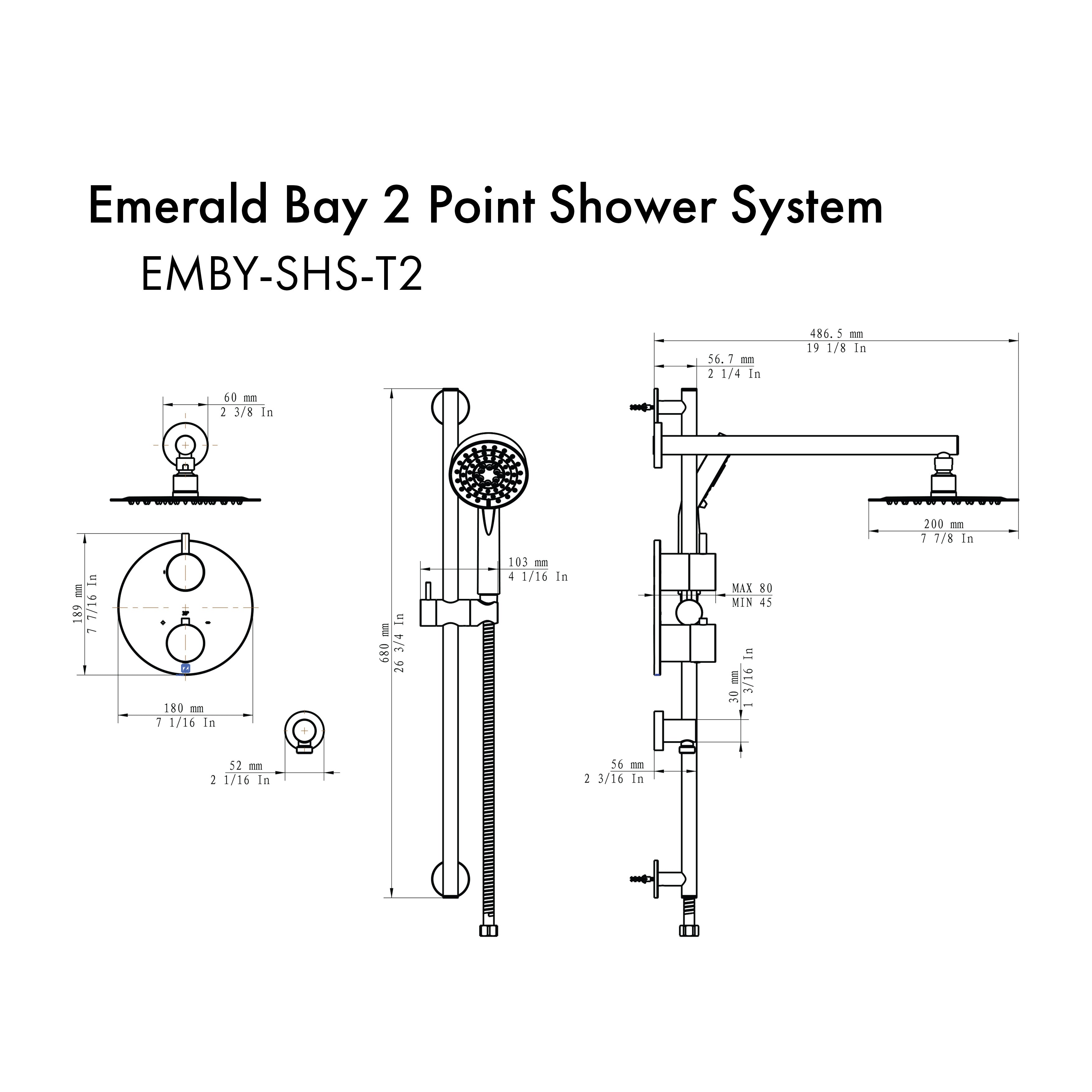 Emerald Bay Thermostatic Shower System EMBYSHST2CH
