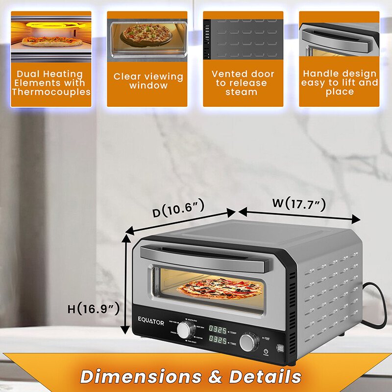 ELECTRIC PIZZA OVEN Multi Program w Baking Stone Countertop 0.5cf 110V EPO500