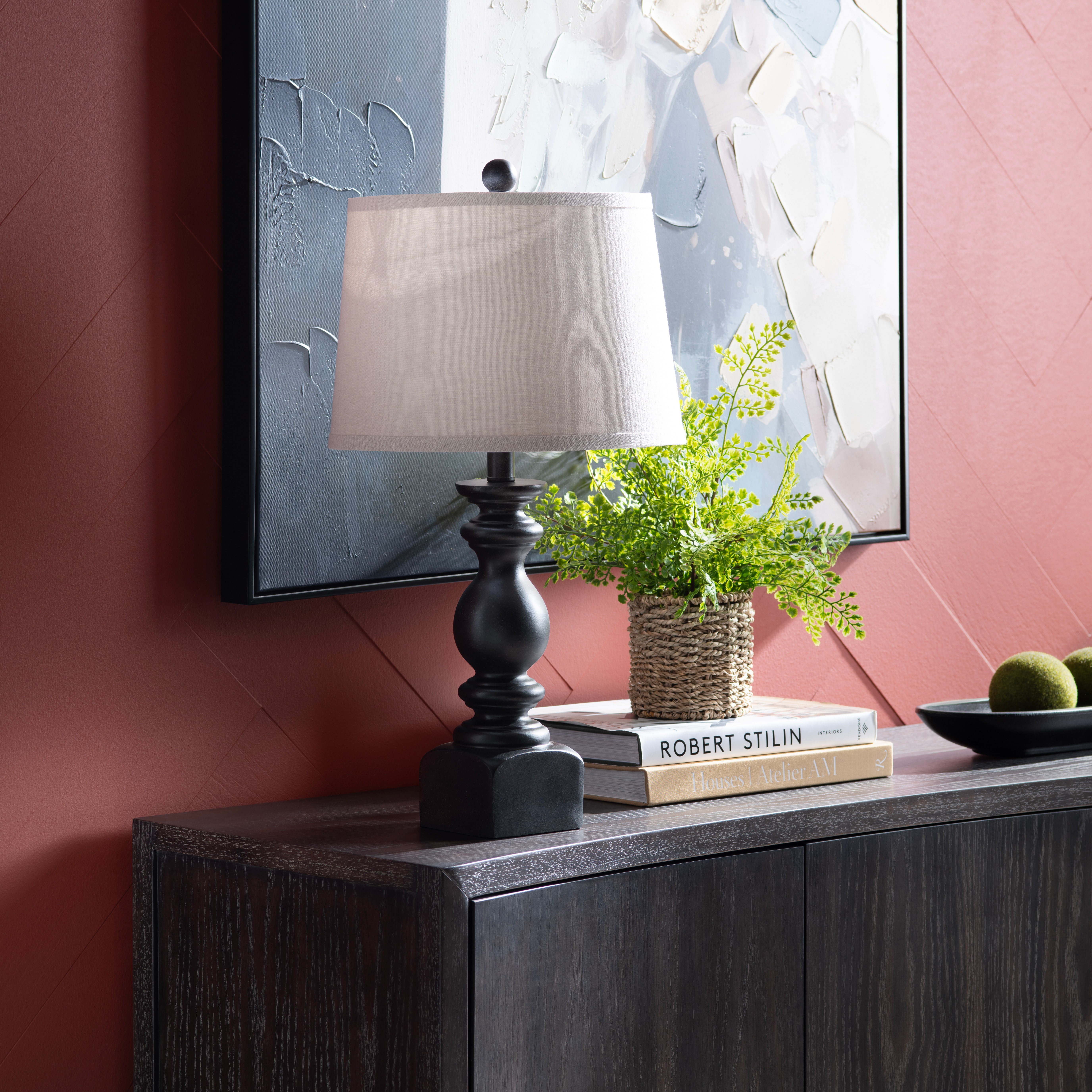 Set of 2 Black Resin Table Lamp with Shade EVCBAVP882BLK
