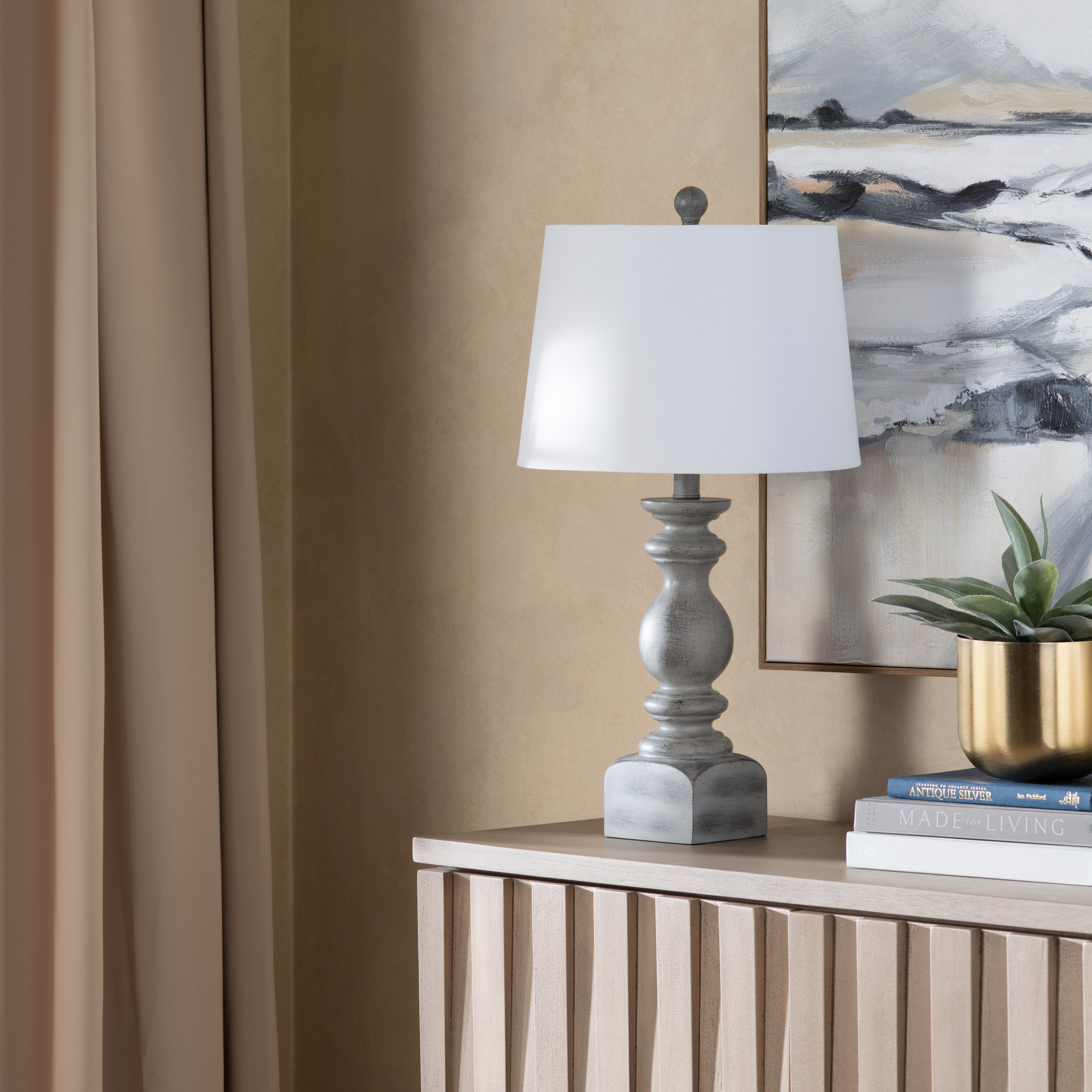 Set of 2 Grey with Light Undertone Resin Table Lamp with Shade EVCBAVP882GRY