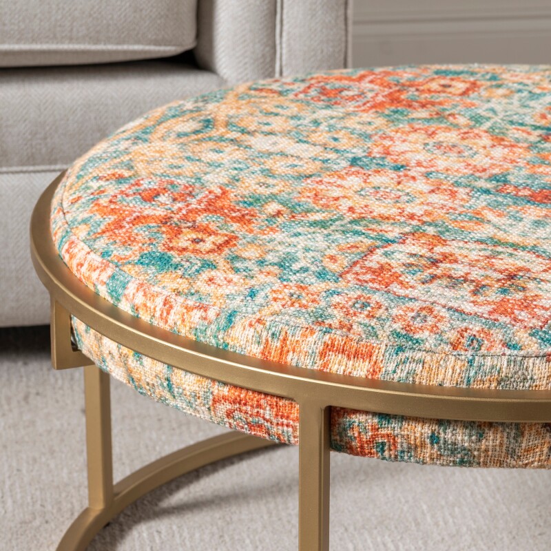 Melinda Round Printed Upholstered Cocktail Table EVFNR1124