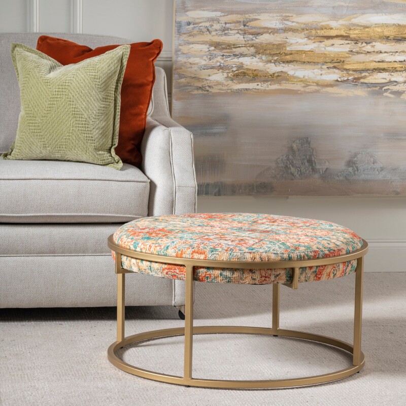 Melinda Round Printed Upholstered Cocktail Table EVFNR1124