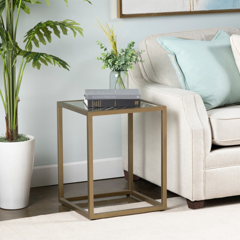 Christian Square Iron and Glass End Table EVFNR1137