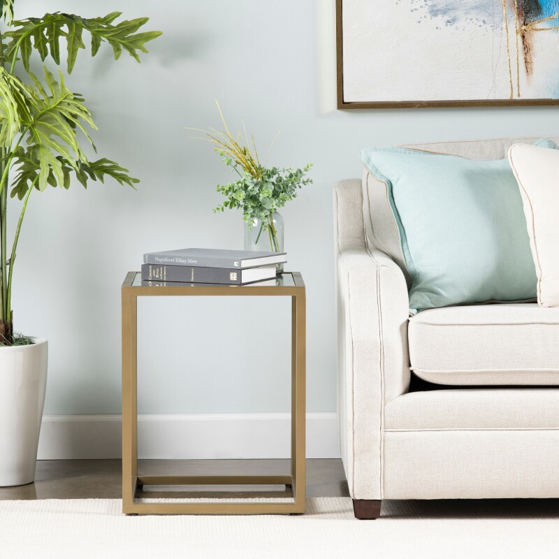 Christian Square Iron and Glass End Table EVFNR1137