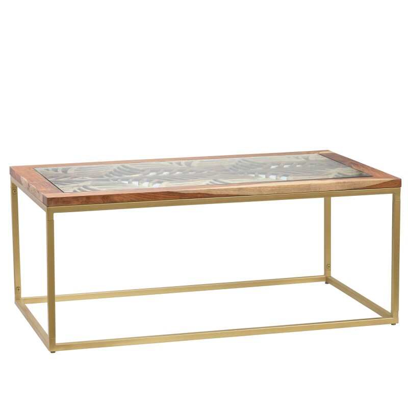 Adagio Rectangular Laser Cut Acacia and Iron Cocktail Table EVFNR1179GD