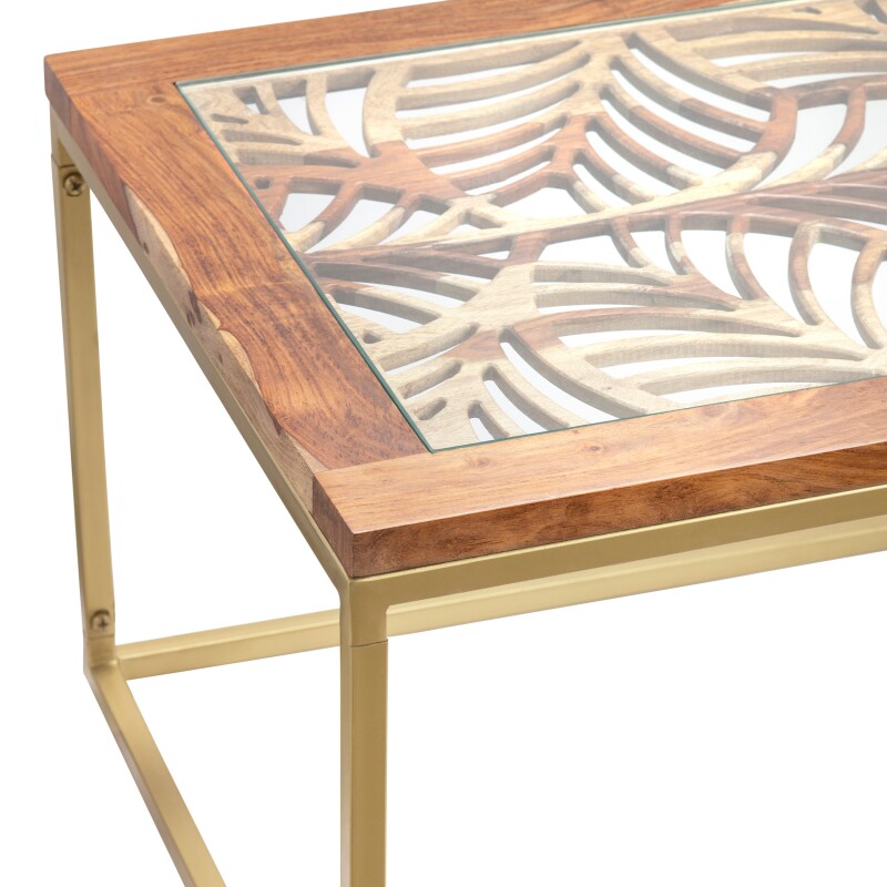Adagio Rectangular Laser Cut Acacia and Iron Cocktail Table EVFNR1179GD