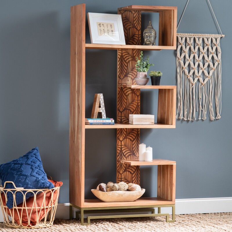 Parikh 5-Shelf Laser Cut Iron and Acacia Bookshelf EVFNR1182