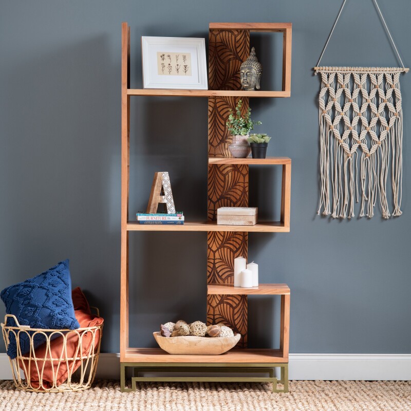 Parikh 5-Shelf Laser Cut Iron and Acacia Bookshelf EVFNR1182