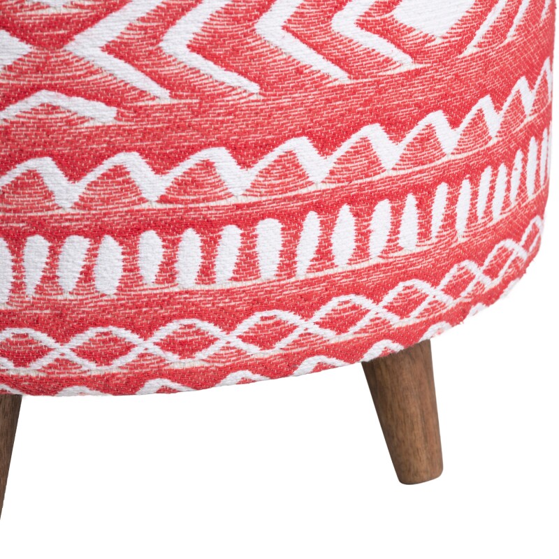 Halvorson Round Red Upholstered and Mango Foot Stool Ottoman EVFNR1209