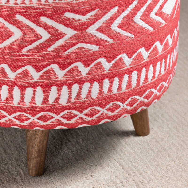 Halvorson Round Red Upholstered and Mango Foot Stool Ottoman EVFNR1209