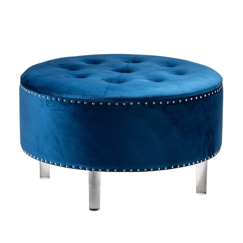 Natalia Round Blue Velvet Storage Ottoman EVFZR3147BU