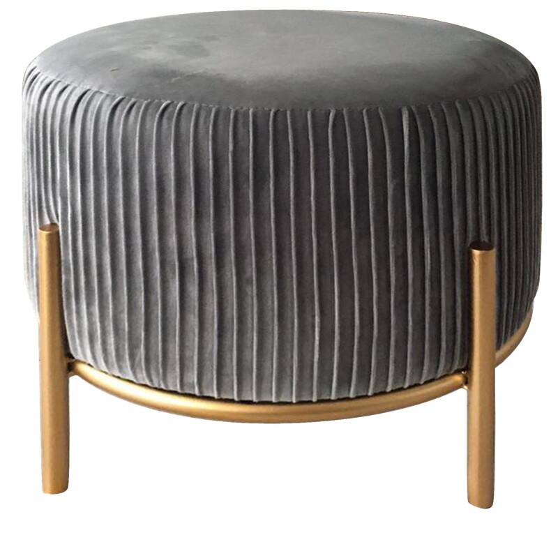 Bennington Round Grey Velvet Foot Stool Ottoman EVFZR3221GRY