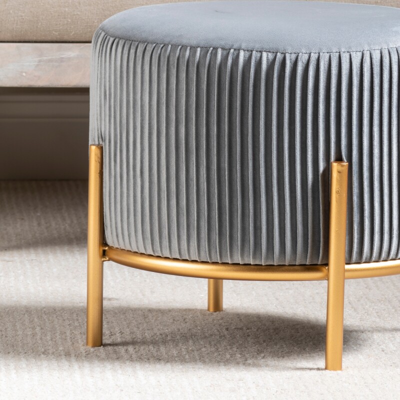 Bennington Round Grey Velvet Foot Stool Ottoman EVFZR3221GRY