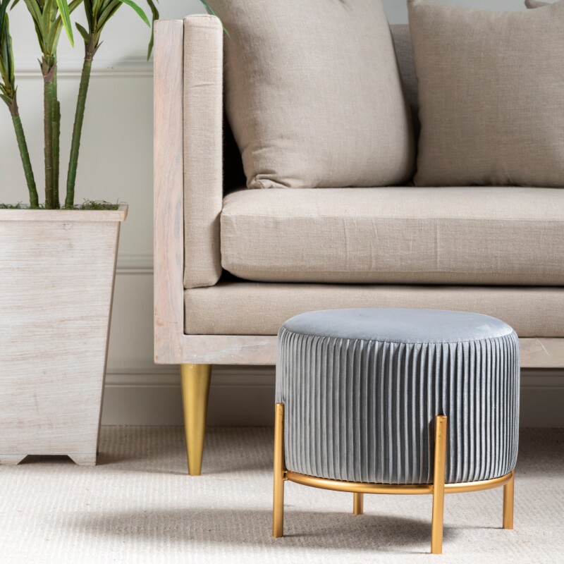 Bennington Round Grey Velvet Foot Stool Ottoman EVFZR3221GRY