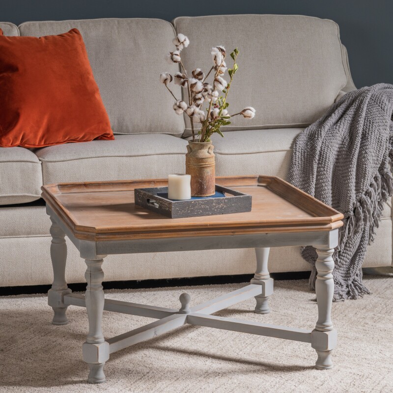 Alyson Square Gray Wooden Cocktail Table with Brown Top EVFZR3248