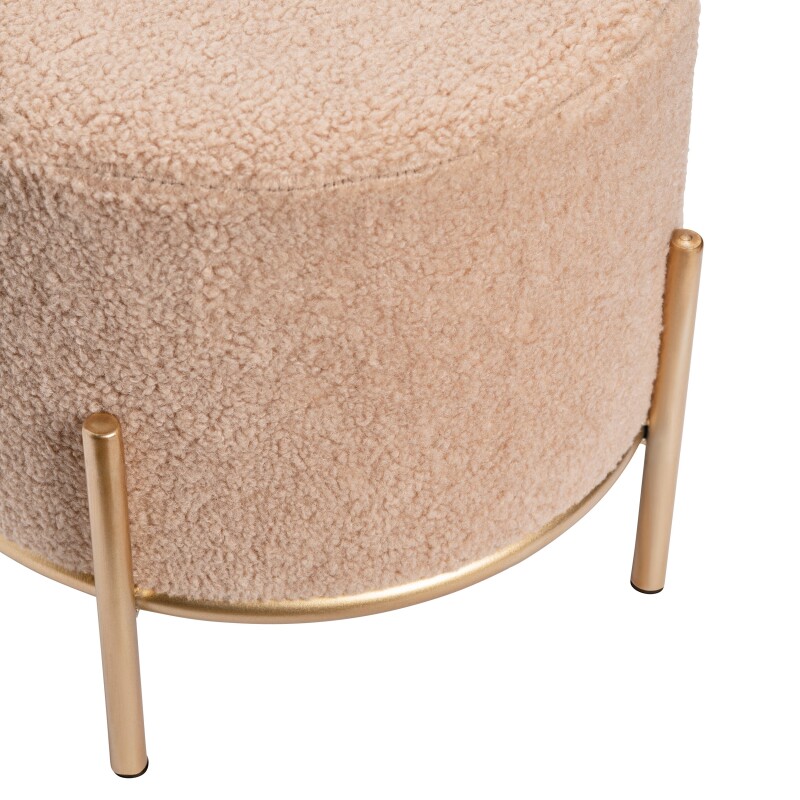 Zanella Round Cream Upholstered Sherpa Foot Stool Ottoman EVFZR3313CRM