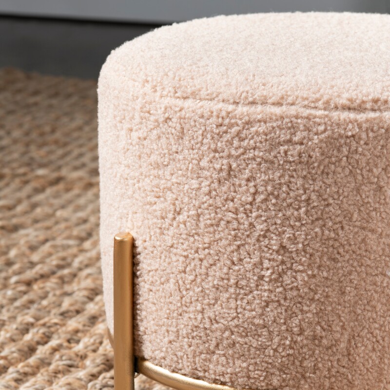 Zanella Round Cream Upholstered Sherpa Foot Stool Ottoman EVFZR3313CRM