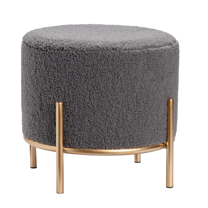 Zanella Round Gray Upholstered Sherpa Foot Stool Ottoman EVFZR3313GRY